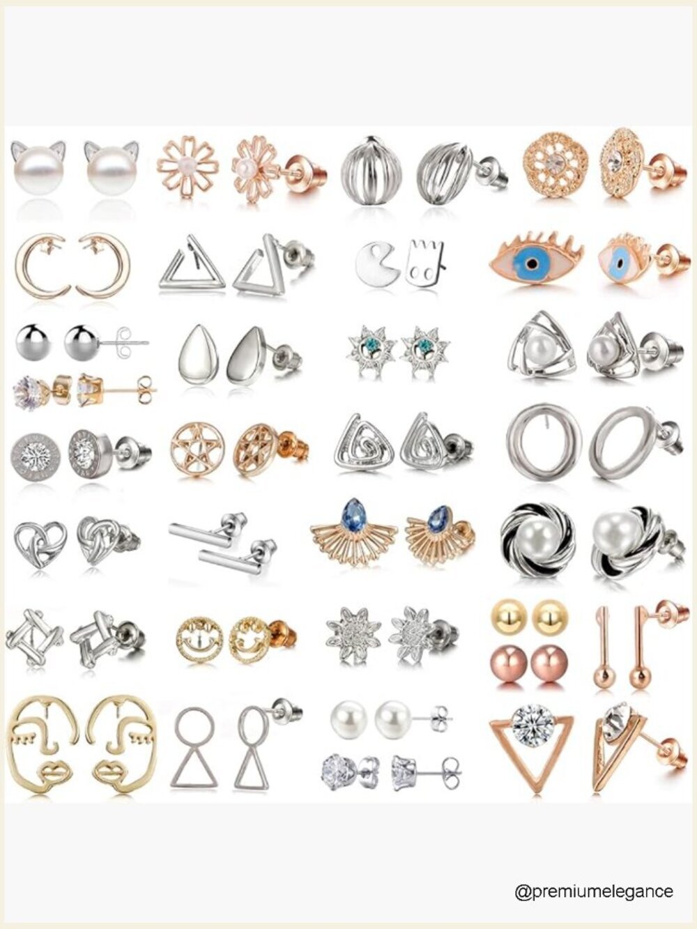 32 Pairs Assorted Stud Earrings Set - Animal Faux Pearl CZ